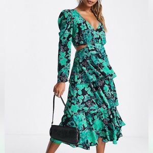 TOPSHOP | Tiered Green Dress | US 10